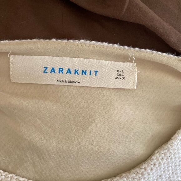 Zara sheer underlay cream short sleeve top size L - Picture 8 of 12